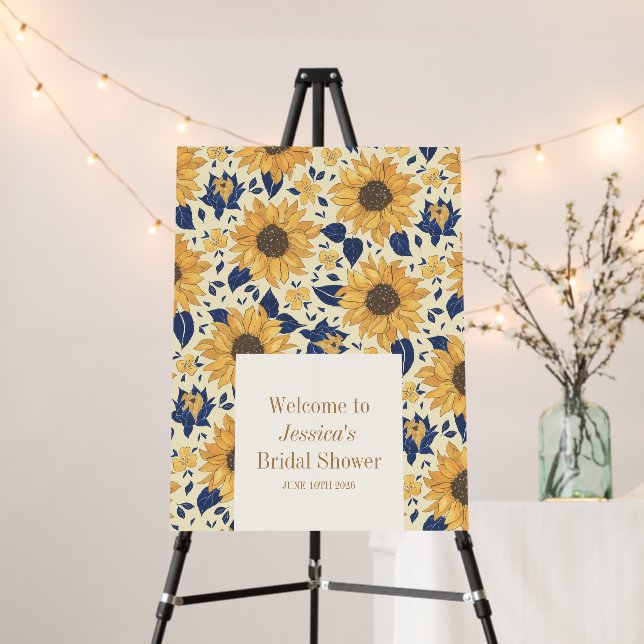 Sunflower Yellow Blue Bridal Shower Custom Welcome Foam Board (In Situ (Stand))