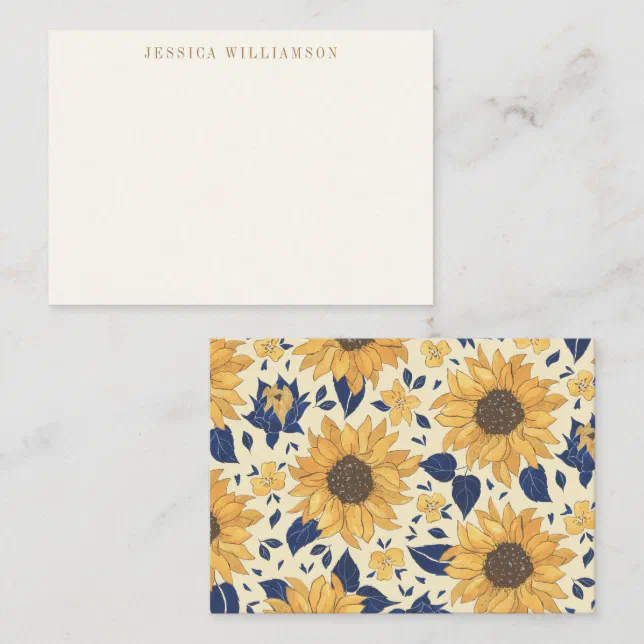 Sunflower Yellow Blue Gift Enclosure Custom Name Note Card | Zazzle