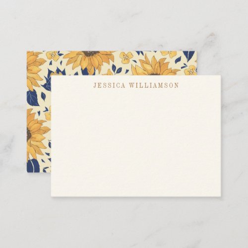 Sunflower Yellow Blue Gift Enclosure Custom Name  Note Card