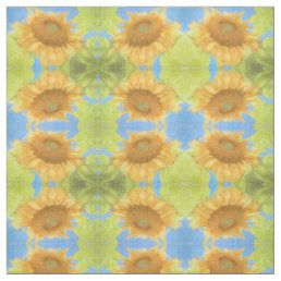 Sunflower Yellow Blue Green Country Floral Pattern Fabric