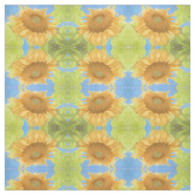 Sunflower Yellow Blue Green Country Floral Pattern Fabric (Swatch)