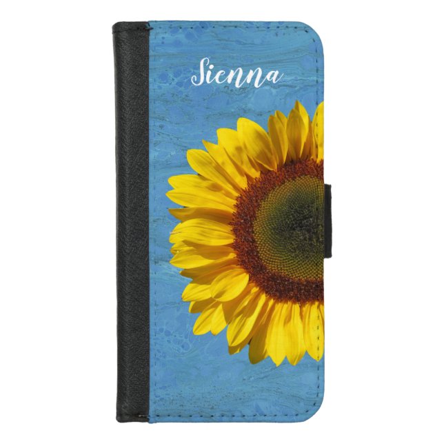 Sunflower Yellow Blue Personalized iPhone Wallet Case (Front)