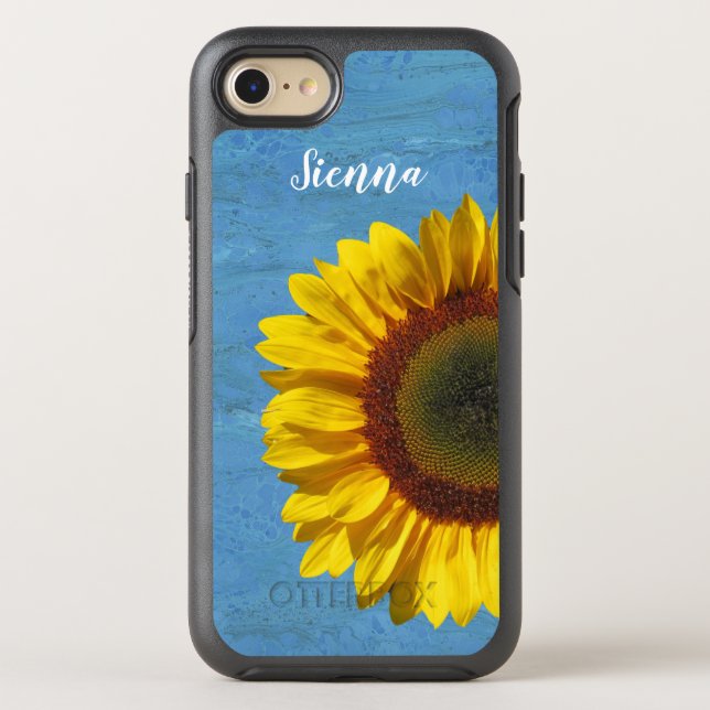 Sunflower Yellow Blue Personalized Otterbox iPhone Case (Back)