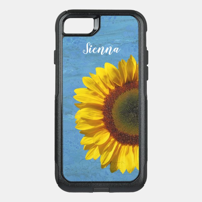 Sunflower Yellow Blue Personalized Otterbox iPhone Case (Back)