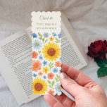 Sunflower yellow blue quote bookmarks<br><div class="desc">An ivory colored background decorated with a pattern of yellow sunflowers,  coral and blue flowers.  Personalize and add a name and text</div>