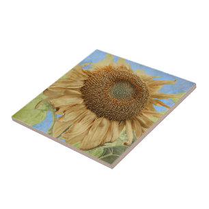 Sunflower Yellow Blue Rustic Garden Country Floral Tile