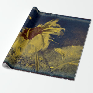 Sunflower Yellow Blue Sketch Art Vintage Antique Wrapping Paper