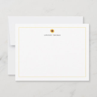 Sunflower Yellow Border Personalized Stationery Note Card