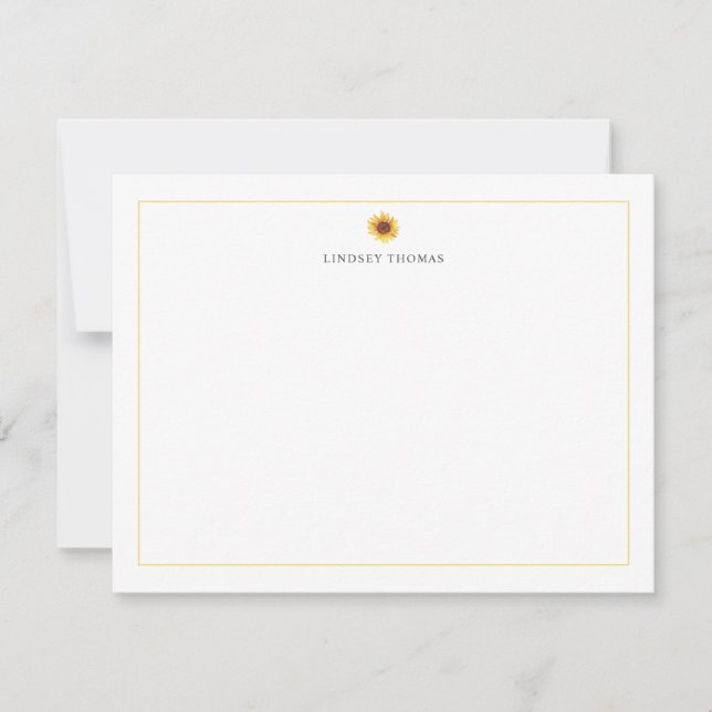 Sunflower Yellow Border Personalized Stationery Note Card (Front)