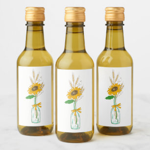 Sunflower Yellow Brown Rustic Country Fall Wedding Wine Label