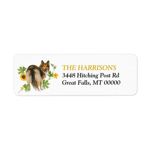 Sunflower Yellow Collie Dog Return Address Label
