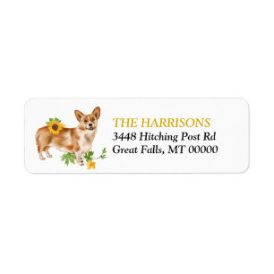 Sunflower Yellow Corgi Dog Return Address Label