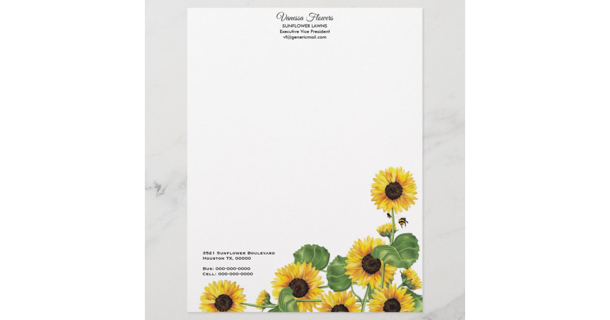 Sunflower Yellow Country Floral Letterhead | Zazzle