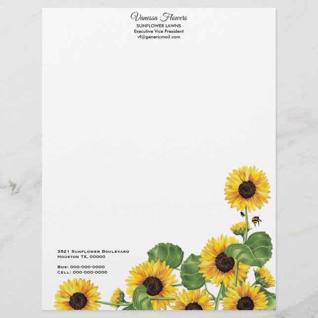 Sunflower Yellow Country Floral Letterhead (Front)