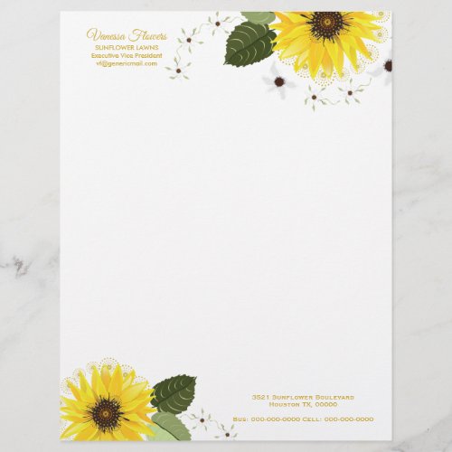 Sunflower Yellow Country Floral Letterhead