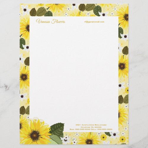 Sunflower Yellow Country Floral  Wedding Bridal Letterhead