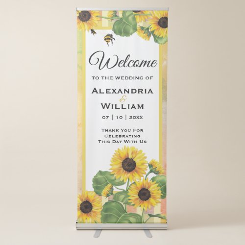 Sunflower Yellow Country Floral  Wedding Welcome Retractable Banner