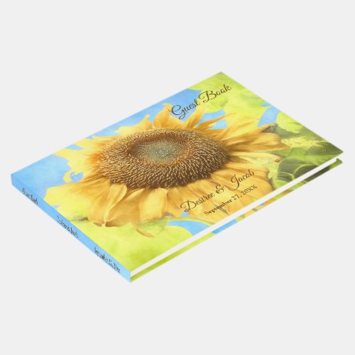 Sunflower Yellow Country Rustic Wedding Watercolor Guest Book