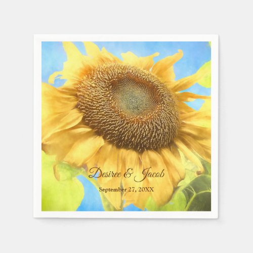 Sunflower Yellow Country Rustic Wedding Watercolor Napkins