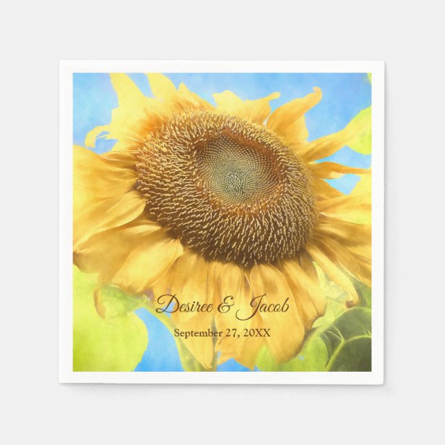 Sunflower Yellow Country Rustic Wedding Watercolor Napkins (Front)