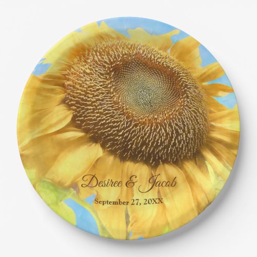 Sunflower Yellow Country Rustic Wedding Watercolor Paper Plates