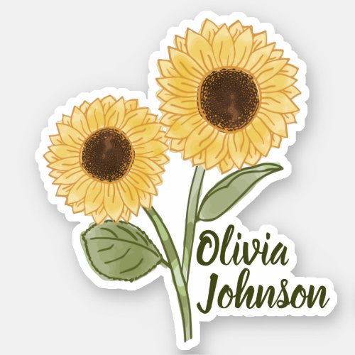 Sunflower Yellow Cute Name Custom Sticker