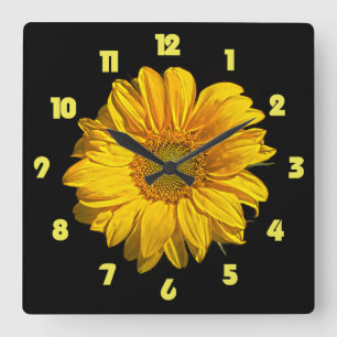 Sunflower Yellow Fat Numbers wccnm Square Wall Clock