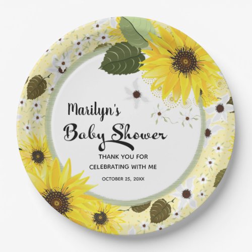 Sunflower Yellow Floral  Baby Shower Paper Plates