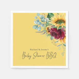 Sunflower Yellow Floral Backyard BBQ Baby Shower Napkins