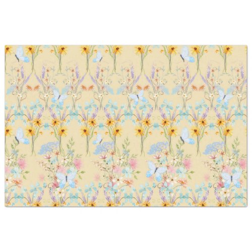 Sunflower Yellow Floral Blue Butterfly Decoupage Tissue Paper