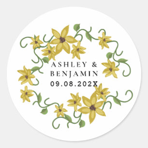 Sunflower Yellow Floral Botanical Hand drawn Oil  Classic Round Sticker
