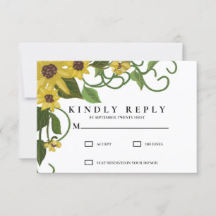 Sunflower Yellow Floral Botanical Hand drawn Oil  RSVP Card