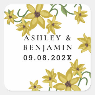 Sunflower Yellow Floral Botanical Hand drawn Oil  Square Sticker