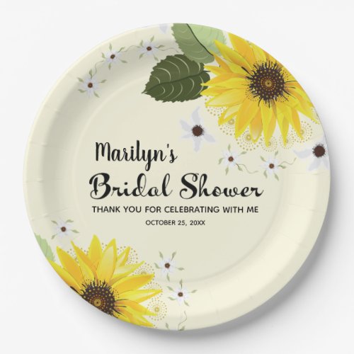 Sunflower Yellow Floral  Bridal Shower Paper Plates