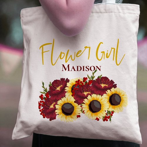 Sunflower Yellow Floral Cute Flowergirl Wedding    Tote Bag