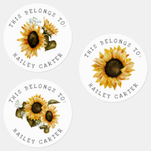Sunflower Yellow Floral Kids Name Tag Kids' Labels