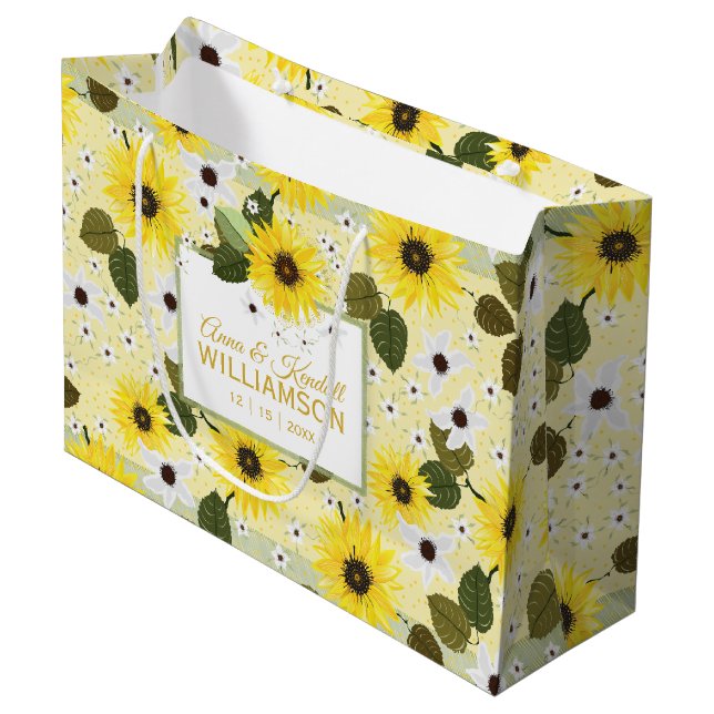 Sunflower Yellow Floral  Large Gift Bag (Front Angled)