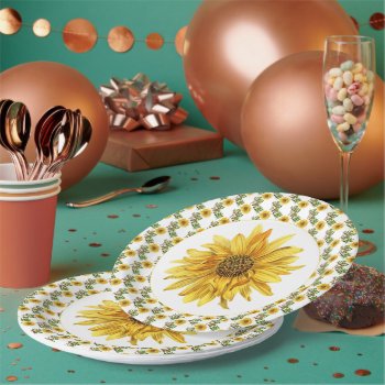 Sunflower Yellow Floral Party           Paper Plates by Susang6 at Zazzle