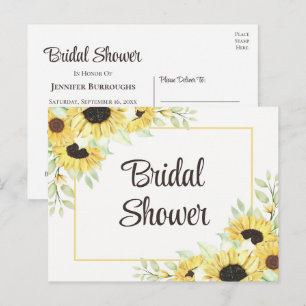 Sunflower Yellow Floral Rustic Couples Shower Invitation Postcard