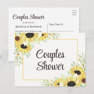 Sunflower Yellow Floral Rustic Couples Shower Invitation Postcard