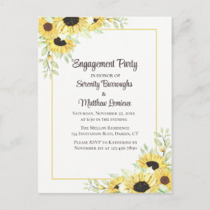 Sunflower Yellow Floral Rustic Engagement Party Invitation Postcard