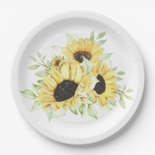 Sunflower Yellow Floral Rustic Summer Wedding Paper Plates