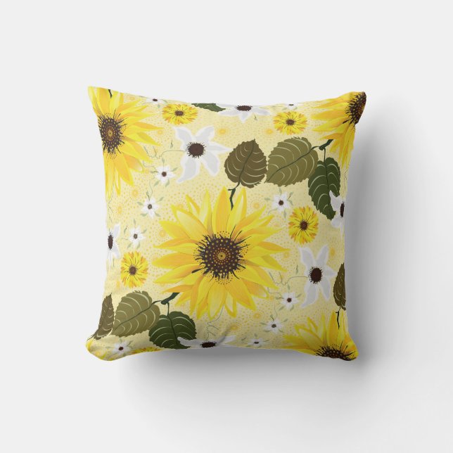 Sunflower Yellow Floral Throw Pillow (Front)