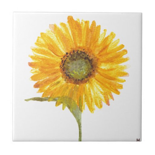 Sunflower yellow floral watercolor Rustic Chic Tile