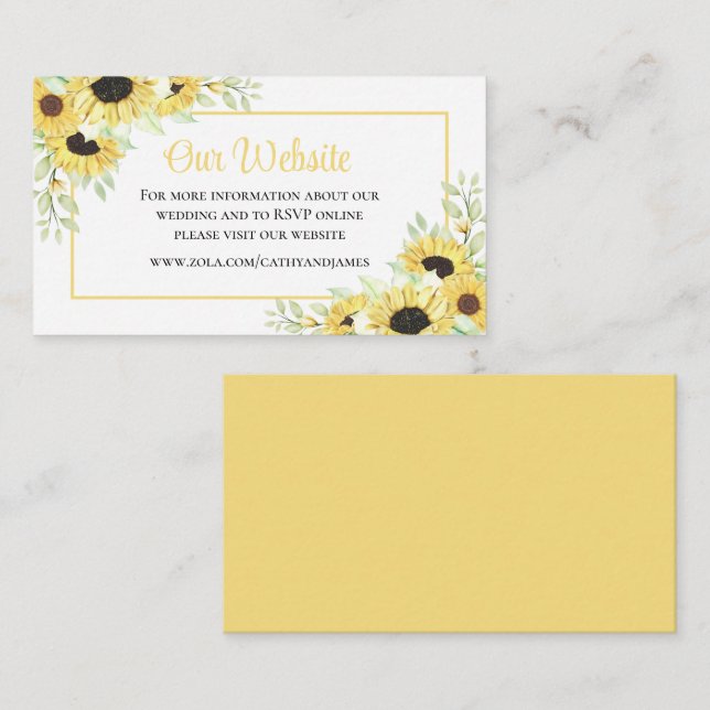 Sunflower Yellow Floral Wedding Website Details  Enclosure Card (Front/Back)