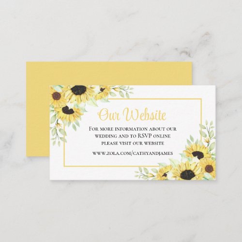 Sunflower Yellow Floral Wedding Website Details  Enclosure Card