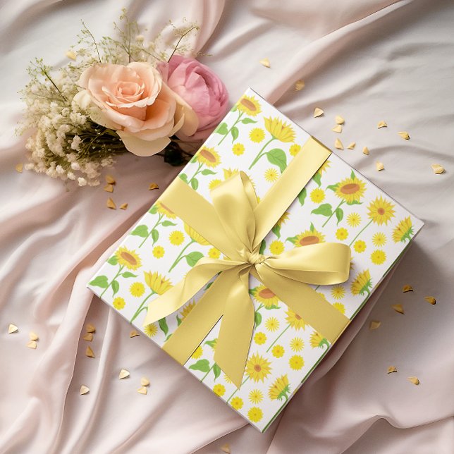 Sunflower Yellow Flower Bright Modern Floral Wrapping Paper Sheets (Creator Uploaded)