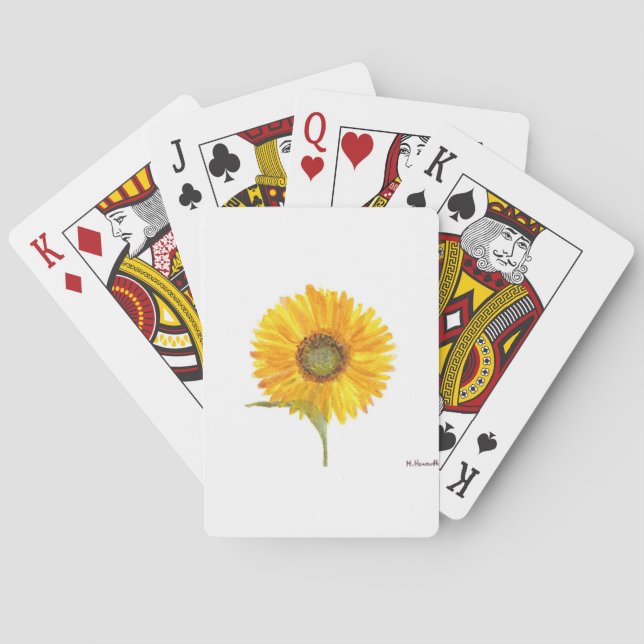 Sunflower yellow flower watercolor poker cards (Back)