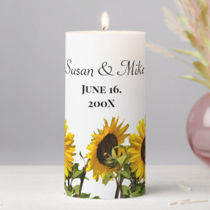 Sunflower Yellow Flower Wedding or Anniversary Pillar Candle