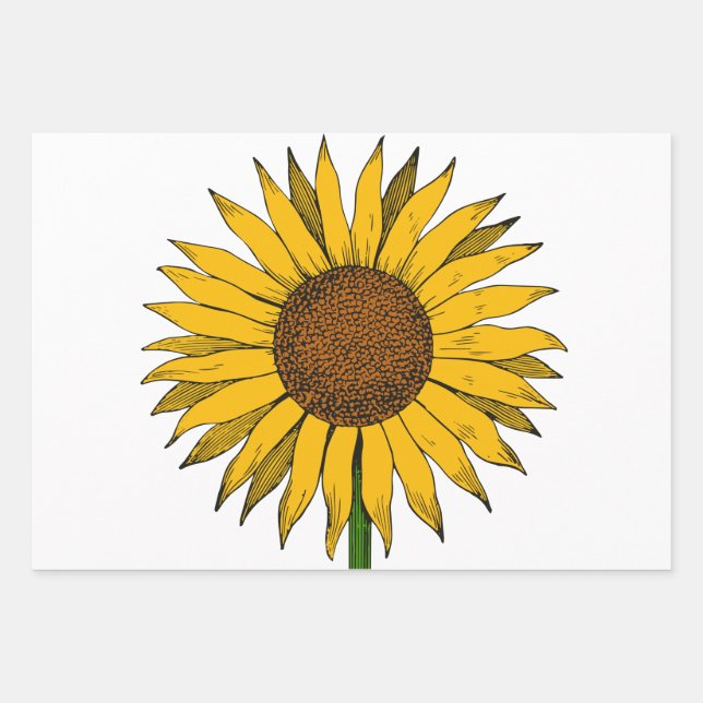 Sunflower Yellow Flower Wrapping Paper Sheets (Front)